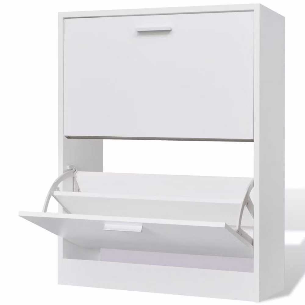 Berkfield Home White Wooden Shoe Cabinet with 2 Tilting Compartments, W/D/H: 81 x 24 x 24 cm
