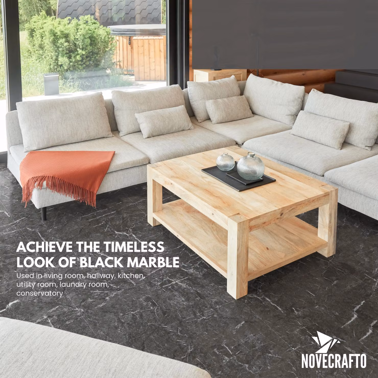 Novecrafto Self Adhesive Marble Black Vinyl Floor Tiles, 30 Pieces, Covers 5.57 m², W: 30.48 cm, H: 60.96 cm – 5