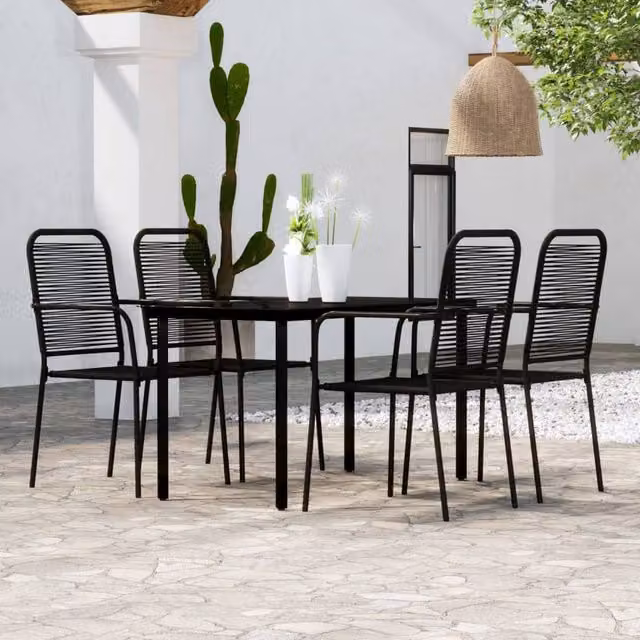 Berkfield Home 5 Piece Modern Garden Dining Set in Black Matt Metal and Glass
