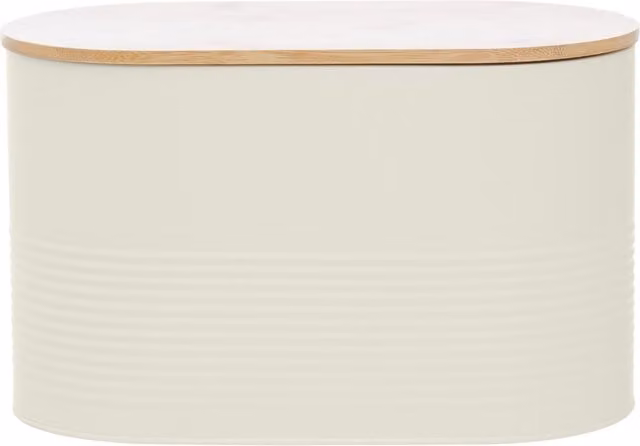 Orsina Airtight and Leakproof Bread Bin in Beige and White with Metal and Bamboo Details
