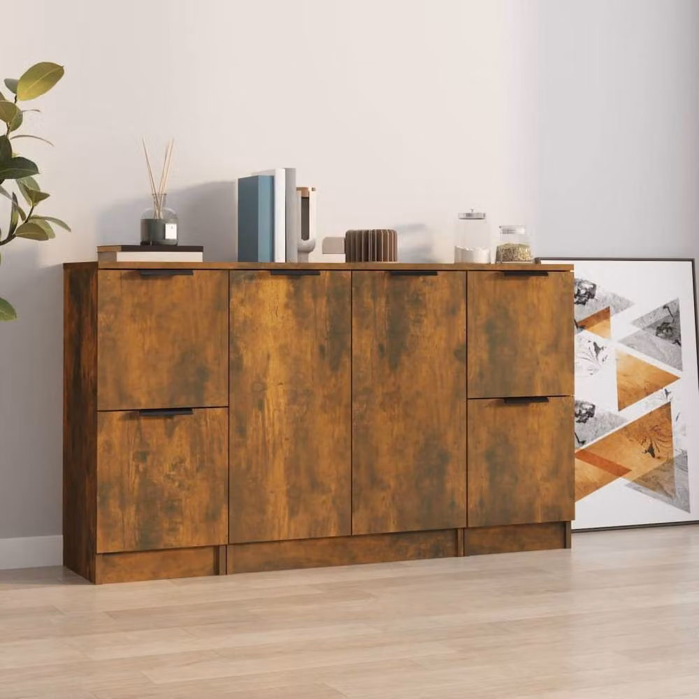 Berkfield Home 3-Piece Smoked Oak Sideboard Set in Brown, Engineered Wood – 2
