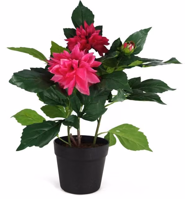Pink Artificial Dahlia Potted Plant with Leaves