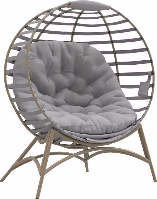 Outsunny Egg Chair with Cushion and Side Pocket in Light Grey