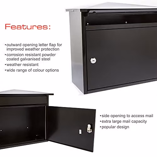 Burg-Wächter MB15BK Mersey Large Wall Mounted Galvanised Steel Post Box, Black, W/D/H: 36 x 35 x 20 cm – 2