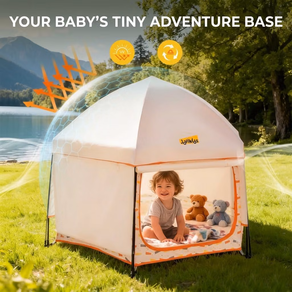Aosom UK Pop-Up Baby Playpen with Removable Canopy and Breathable Mesh, Beige, W: 150 cm, D: 150 cm, H: 105 cm – 5