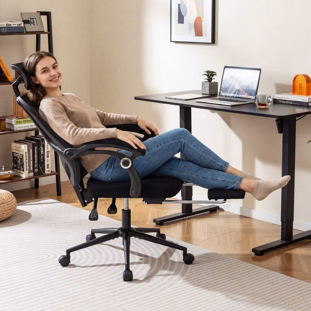 Costway Ergonomic Black Fabric Office Chair with Headrest and 360 Degree Swivel – 4