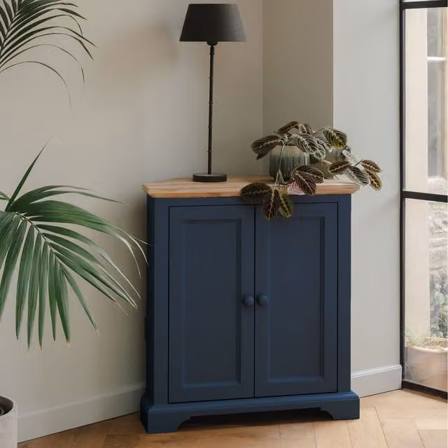 Florence Wooden Corner Sideboard in Navy Blue Matt Finish