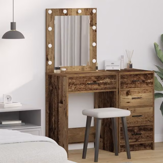 Berkfield Home Rustic Wood Dressing Table with LED Lights, Brown, W: 50 cm, D: 41 cm, H: 135 cm – 1