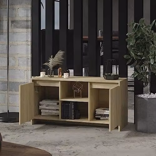 vidaXL Minimalist Engineered Wood TV Cabinet with Storage Compartments in Brown Sonoma Oak – 2