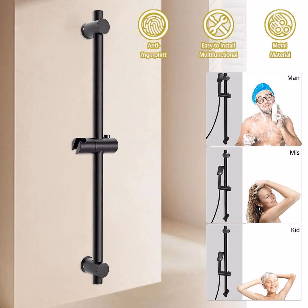 NESTLUNE Adjustable Stainless Steel Shower Riser Rail Kit in Matt Black – 3