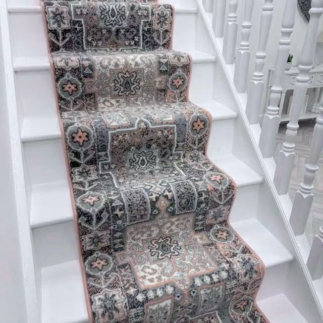 runrug Abstract Stair Runner Carpet in Pink, W: 60 cm x L: 630 cm