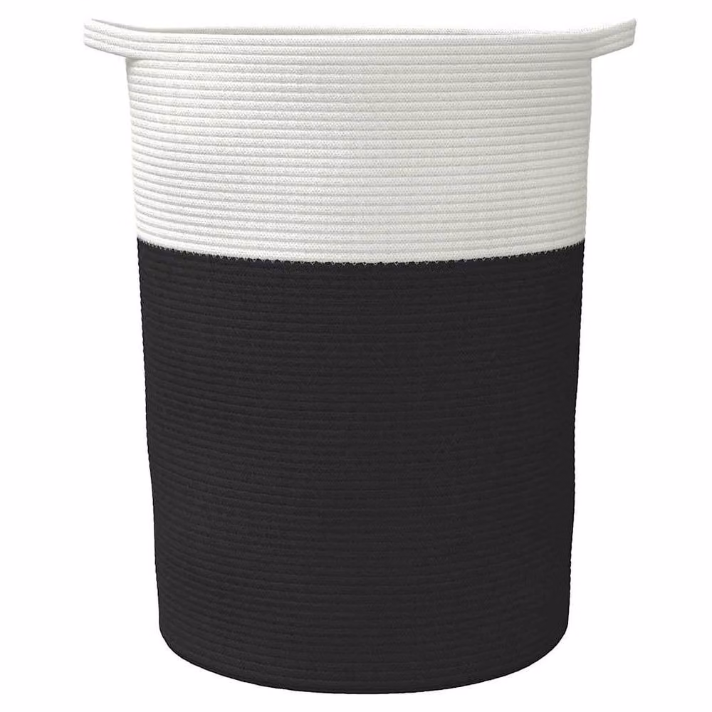 Berkfield Black and White Open Weave Cotton Storage Basket with Handles W: 49 cm, H: 65 cm – 3