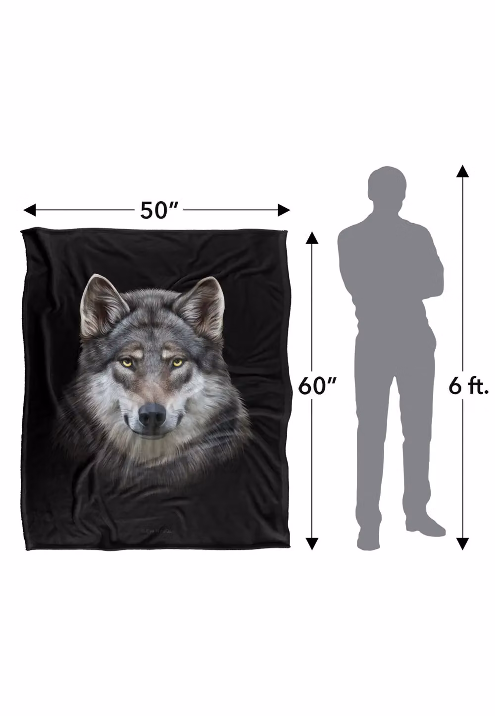 JQ Licensing Grey Wolf Head Super Soft Fleece Throw Blanket, W: 152 cm, D: 127 cm – 8