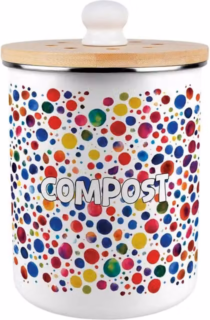 Purely Home Red and Multicolour Metal Compost Caddy with Flip Lid, 2L