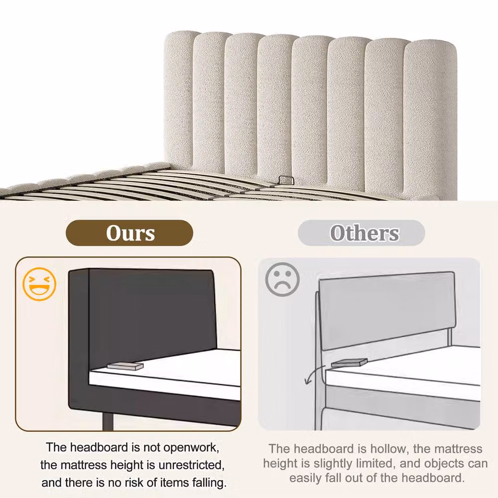 Matteo White Bouclé Upholstered King Size Bed with Hydraulic Storage, W/D/H: 180 x 200 x 165 cm – 2