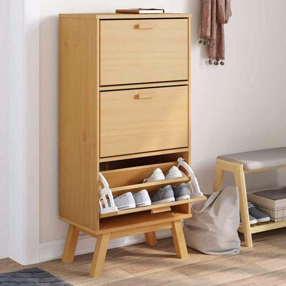 Berkfield Home Olden Shoe Cabinet in Brown Solid Pine, W/D/H: 55 x 35 x 120 cm – 1