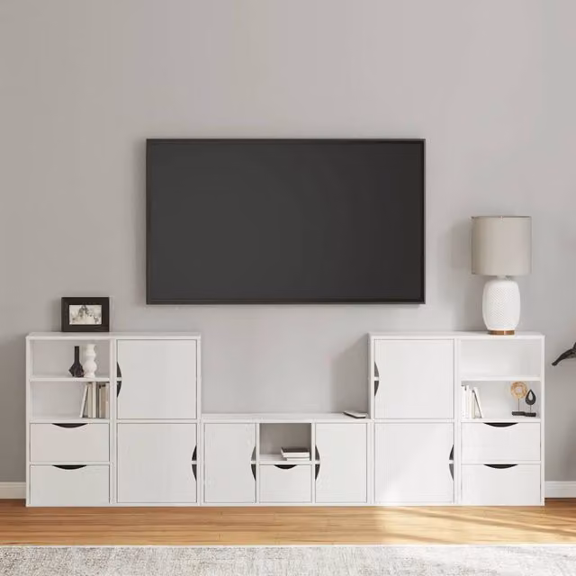 Berkfield Home ODDA 5 Piece White Solid Wood Pine TV Unit with Storage – 1