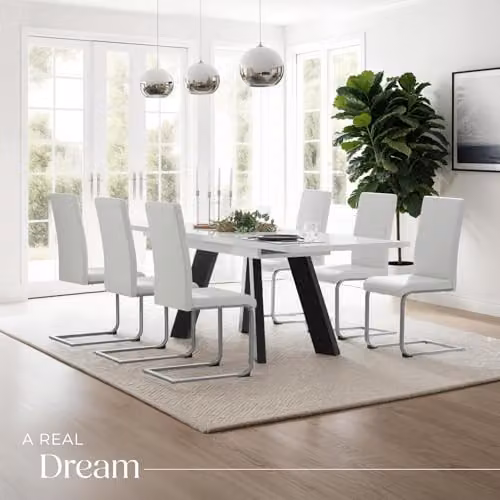tectake Set of 8 Bettina Dining Chairs in White Synthetic Leather with Metal Cantilever Base – 2