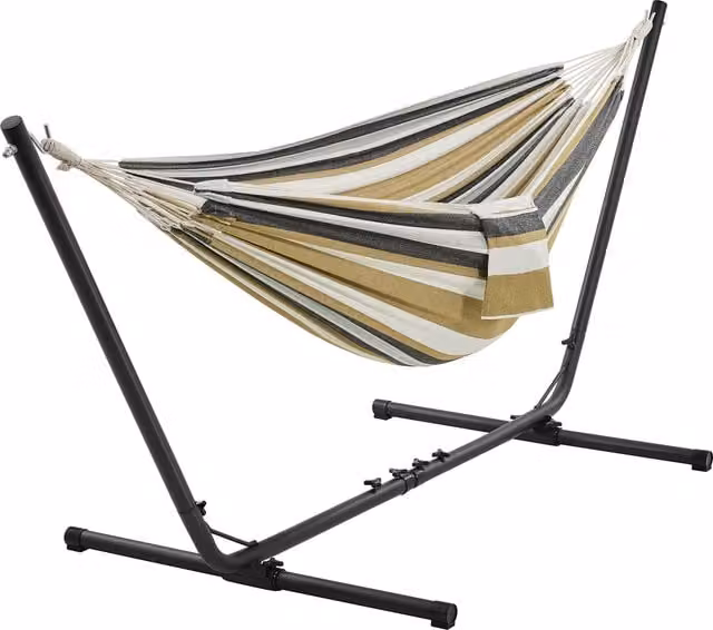 Yaheetech Double Adjustable Hammock with Powder Coated Steel Stand in Multicolour Desert Stripe