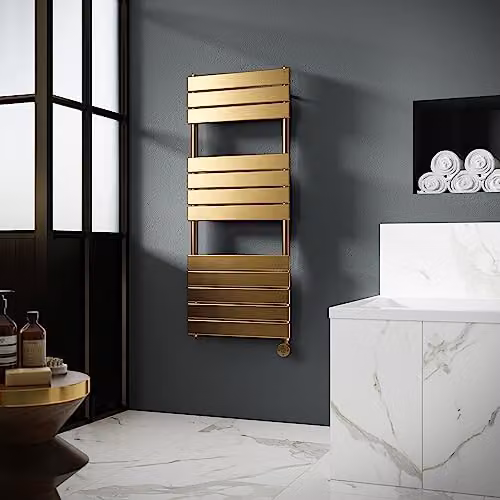 nuie HL859 Electric Square Flat 12 Bar Towel Radiator, 600 Watt, W: 500 mm, H: 1213 mm, Gold – 2