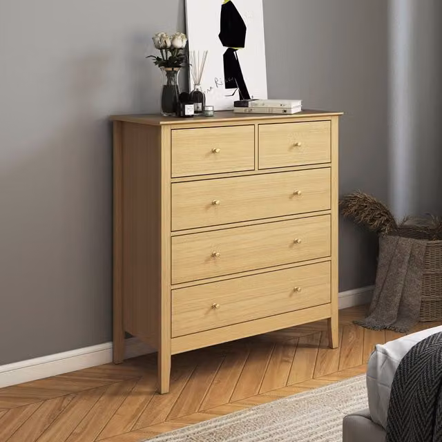 Core Products Henley 2 Over 3 Chest of Drawers in Light Oak Effect with Metal Runners, Brown and Beige