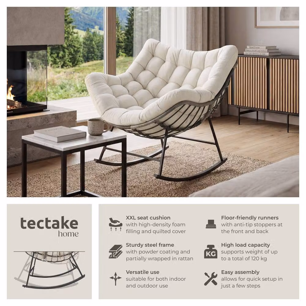 tectake Tami Rocking Chair with Armrests in Beige – 2