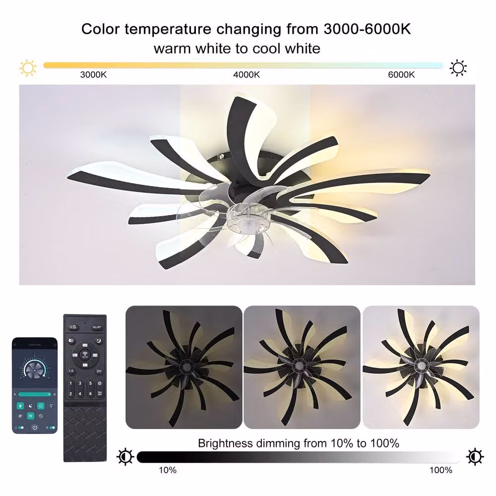 NIVOR Dimmable LED Ceiling Fan with Light, 6-Speed Reversible Motor and Remote/App Control, Black – 2