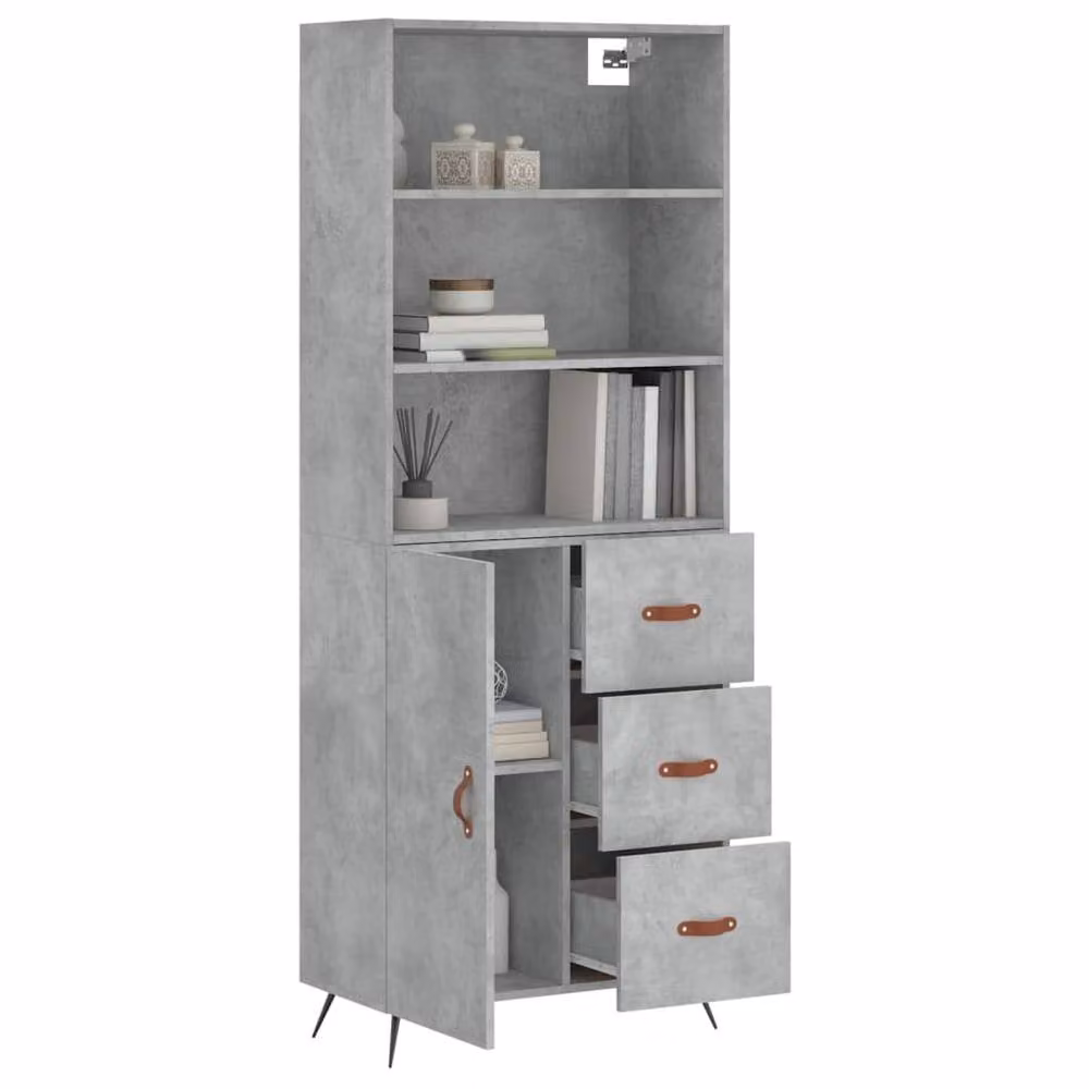 Berkfield Home Highboard in Concrete Grey, W/D/H: 69.5 x 34 x 180 cm – 3