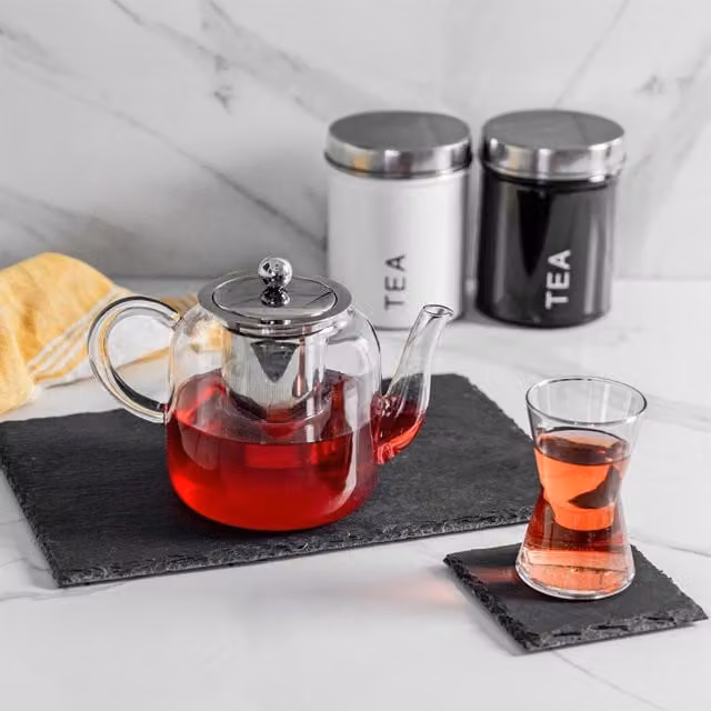 Argon Tableware Glass Infuser Teapot with Stainless Steel Infuser, Transparent/White, 0.8 l