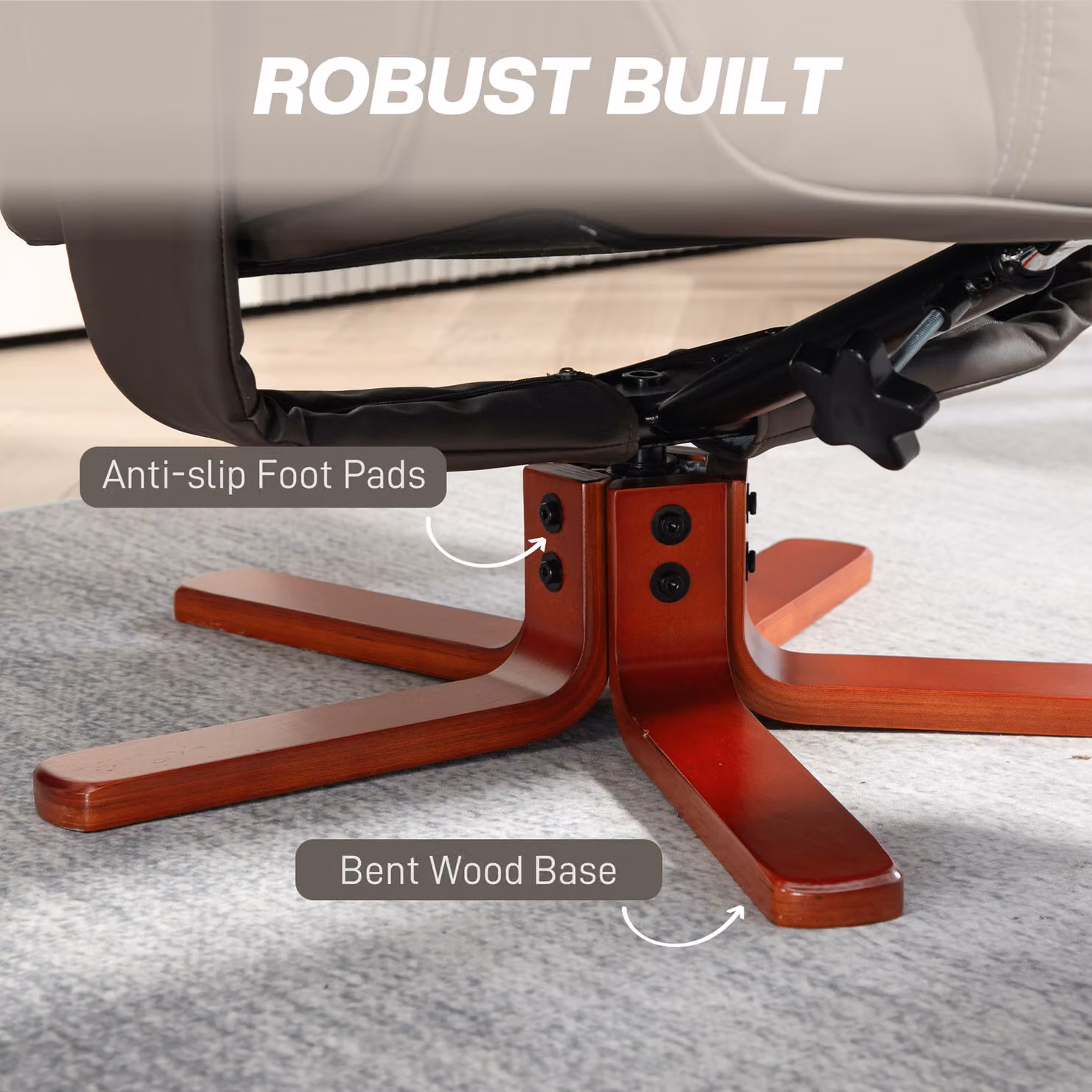 HOMCOM Brown Faux Leather Manual Recliner and Footstool Set – 5