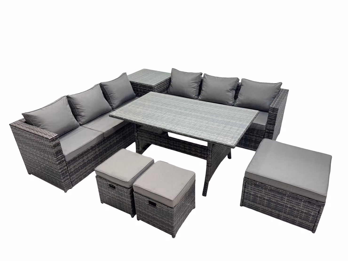 Fimous 9 Seater Outdoor Corner Sofa Set in Dark Grey Rattan Furniture for Garden and Terrace – 2