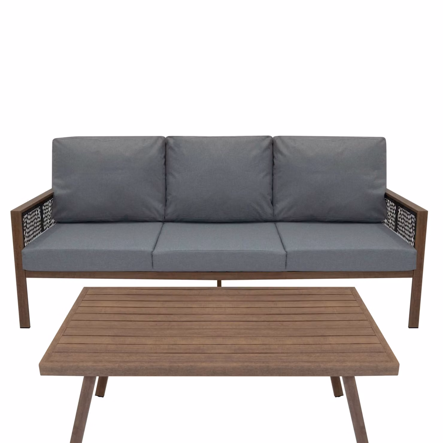 Monstershop 4 Piece Aluminium Sofa Set with Black Rattan Storage Box in Terracotta Wood Effect – 2