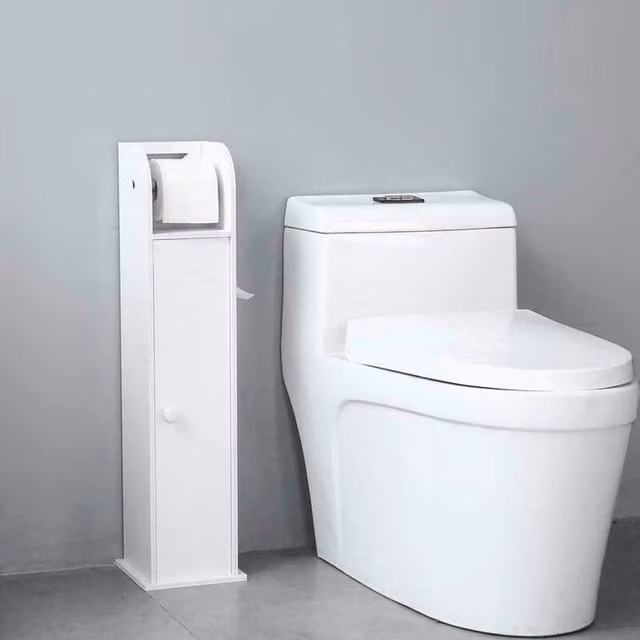 SPETLEK White Wood Free Standing Toilet Paper Roll Holder – 1