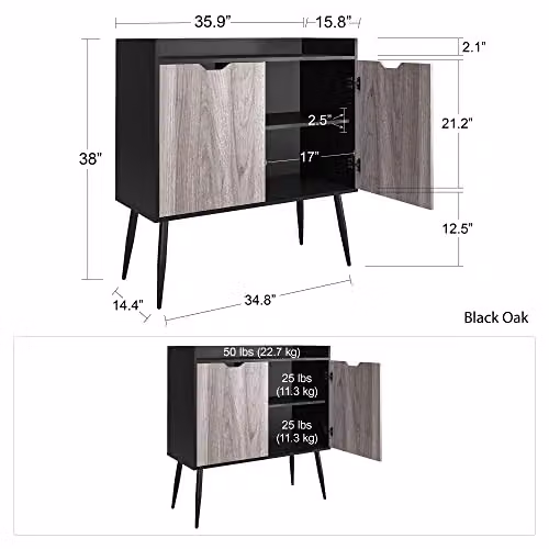 DHP Furniture Copley Bar Cabinet in Black and Brown Oak Look, W/D/H: 92 x 41 x 97 cm – 2