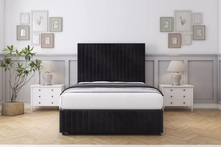 Sloomy Madison Naples King Size Divan Bed Set with 26 inch Headboard and Footboard in Black