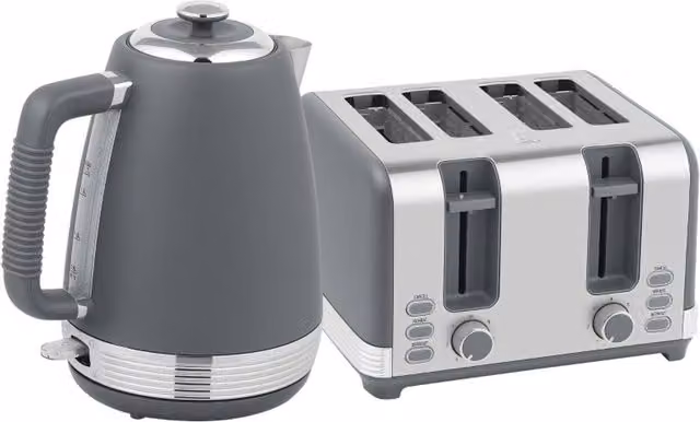 Rolipo Grey Stainless Steel Kettle and Toaster Set