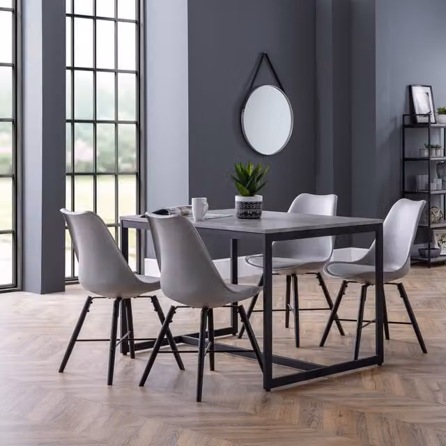 Julian Bowen Staten Rectangular Table and Kari Chairs Set in Grey and Black Industrial Concrete Style