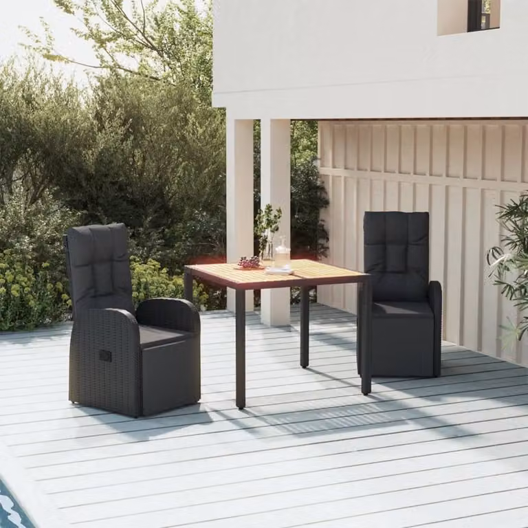 Berkfield Home Beautiful 3 Piece Black Poly Rattan and Oiled Acacia Wood Garden Dining Set