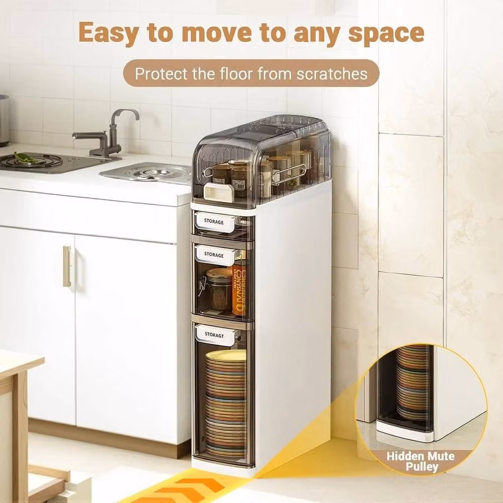 KORVIXA 4-Tier Narrow Slim Storage Cabinet in White, W: 70 cm, H: 75 cm – 4