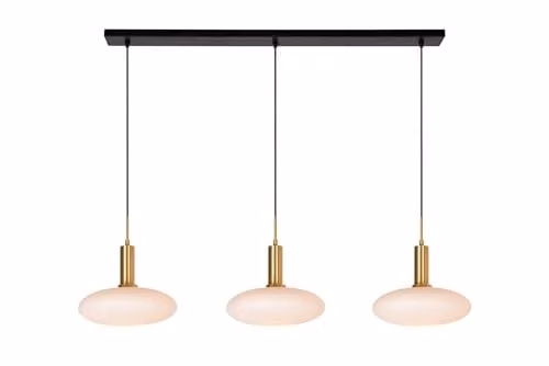 Lucide Singala Suspended Pendant Light in Gold/Brass with Glass Shades and 3 x E27 Sockets – 1