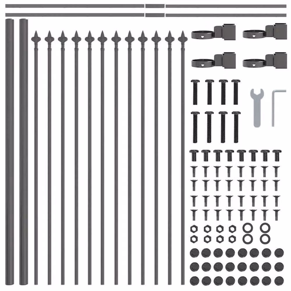 Berkfield Home Steel Garden Fence with Spear Top, Grey, W: 11.9 m, H: 1.1 m – 3