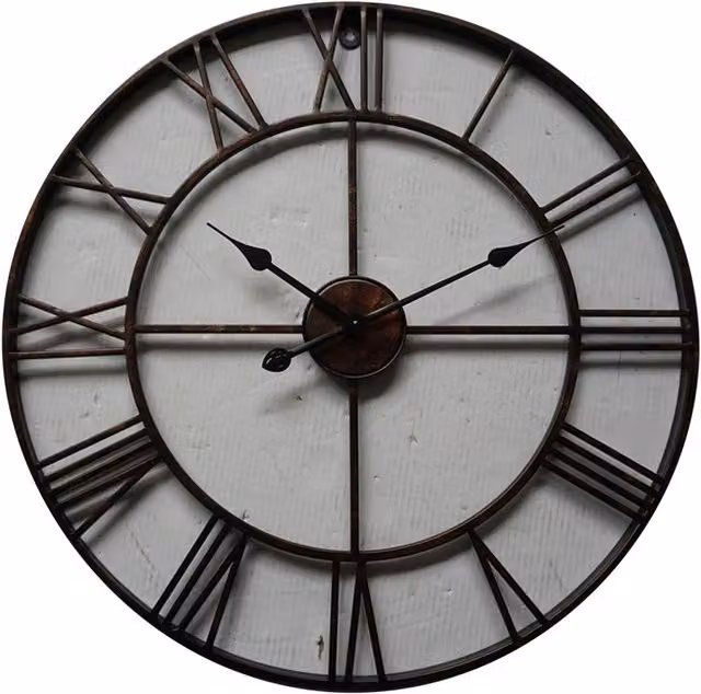 Hill Interiors Skeleton Round Quartz Wall Clock in Bronze and Brown Metal