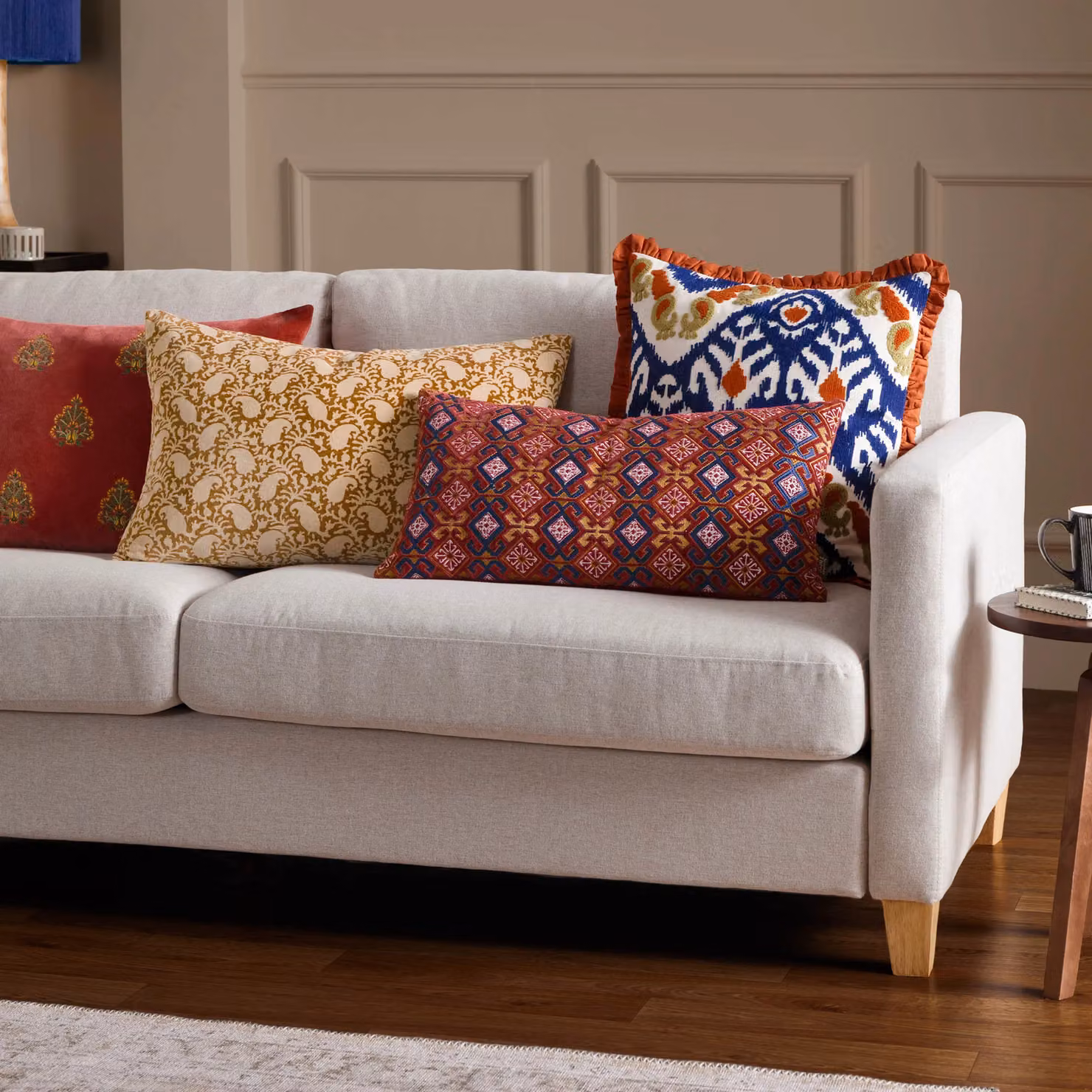 Terrys Graphic Cotton Square Cushion, Orange and Blue, W/D/H: 45 x 45 x 45 cm – 6