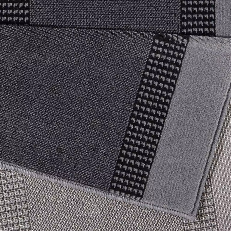 THE RUGS Designer Velours Band Grey Polypropylene Low Pile Rug, W: 80 cm, L: 200 cm