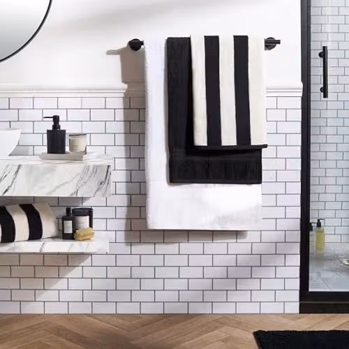 OHS 2 Piece Striped 100% Cotton Bath Towel Set in Black and White, W/D/H: 70 x 115 cm – 4