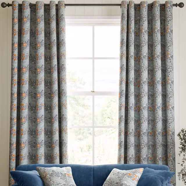 William Morris At Home Larkspur Made to Measure Blackout Eyelet Curtains in Blue Floral Cotton
