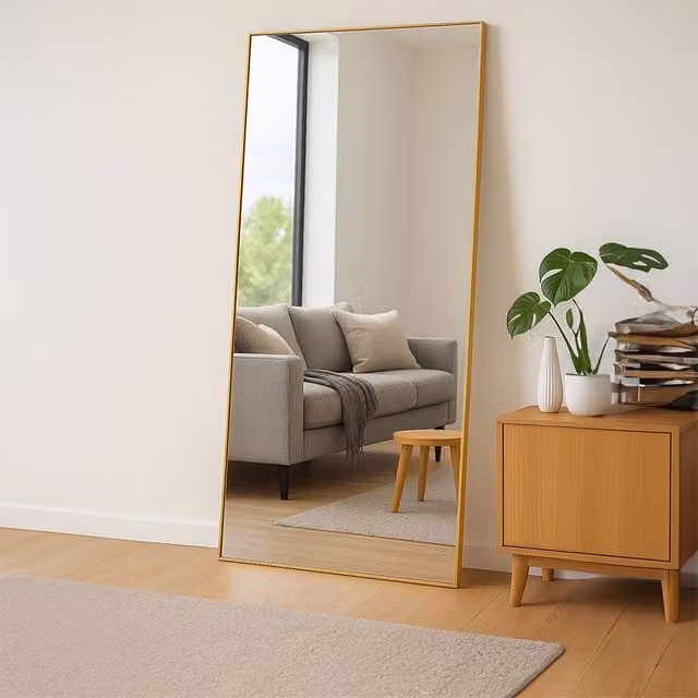 Agenzia 14 Modern Gold Metal Rectangle Frame Freestanding Leaner Mirror W: 100 cm, H: 200 cm
