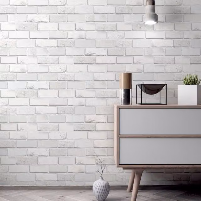 Arthouse Diamond Textured Brick Wallpaper in White