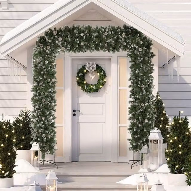 HOMCOM Snow Frosted Christmas Tree Arch Doorway Decor in Green