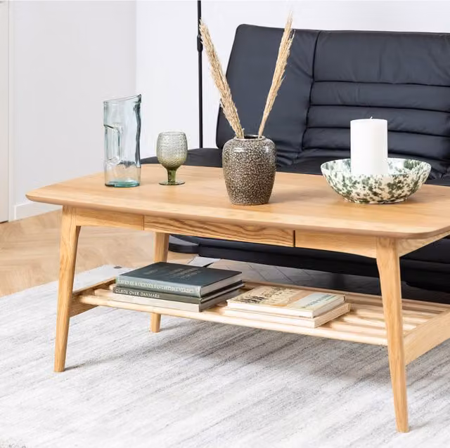 Emma Rectangular Coffee Table in Oiled Oak Wood, Brown